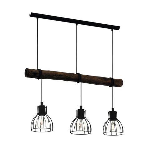 Lámpara Colgante Horningtops Madera Oscura Acero L760 3x40W E27 COD.43352-0