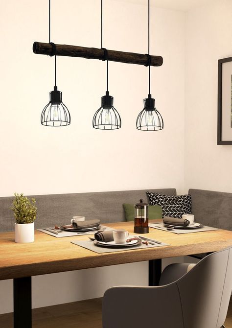 Lámpara Colgante Horningtops Madera Oscura Acero L760 3x40W E27 COD.43352-2