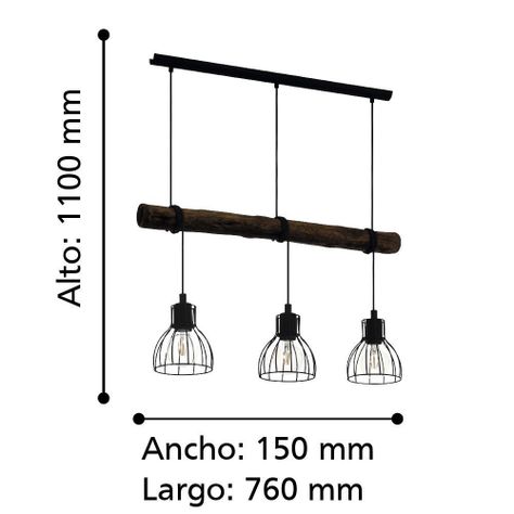 Lámpara Colgante Horningtops Madera Oscura Acero L760 3x40W E27 COD.43352-1