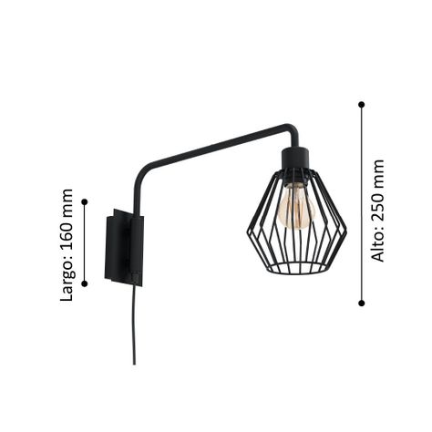 Lámpara Apliqué Tabillano Acero Negro L160 H250 E27 Cod 99349-2