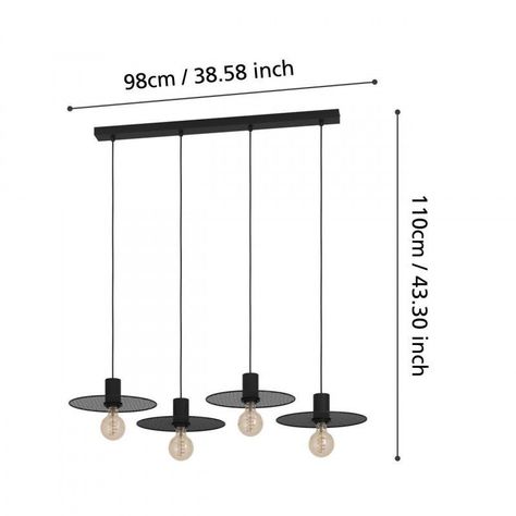 Lampara Colgante Ikeston Acero Negro E27 4X40W IP20 Cod43732-3