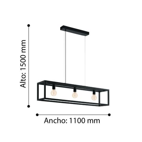 LAMPARA COLGANTE COLGAR ELSWICK ACERO NEGRO E27 3X60W IP20 COD.49564-3