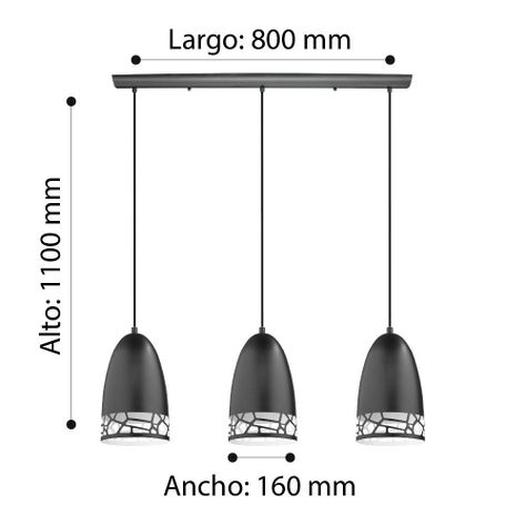 LAMPARA COLGANTE ACERO SAVIGNANO BLANCO NEGRO E27 3X60W COD 97444-2