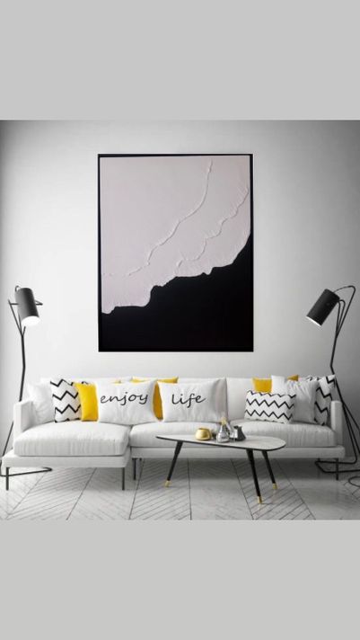 Cuadro decorativo Blanco y negro olas 90x70-5