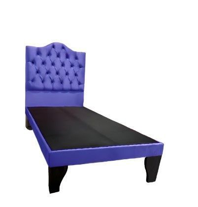 Cama 1,5 Plazas Ovalado, Incluye Base y Respaldo Azul Marino Flobal-1