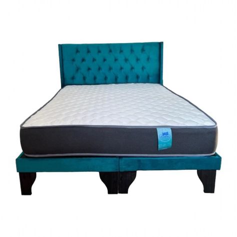 Cama SUPER KING Capitones Turquesa incluye Base Respaldo y Colchón de Resortes-0