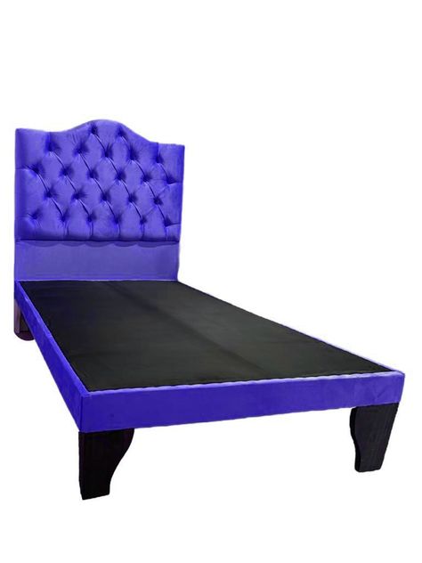 Cama 1,5 Plazas Ovalado, Incluye Base y Respaldo Azul Eléctrico Flobal-1
