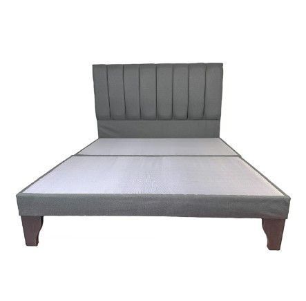 Cama 2 Plazas Franjas Incluye Base y Respaldo Gris Medio Flobal-0