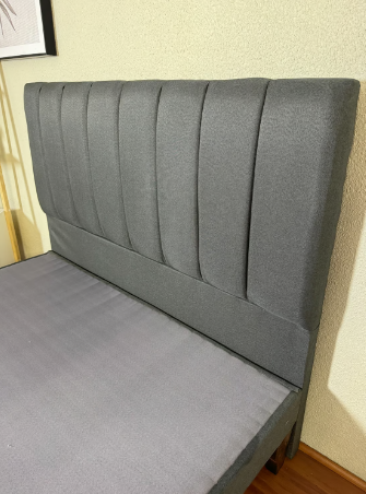 Cama 2 Plazas Franjas Incluye Base y Respaldo Gris Medio Flobal-1