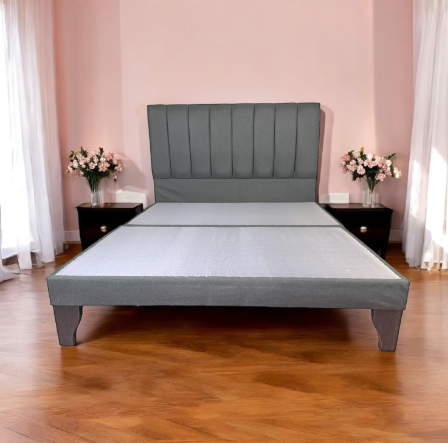 Cama 2 Plazas Franjas Incluye Base y Respaldo Gris Medio Flobal-3