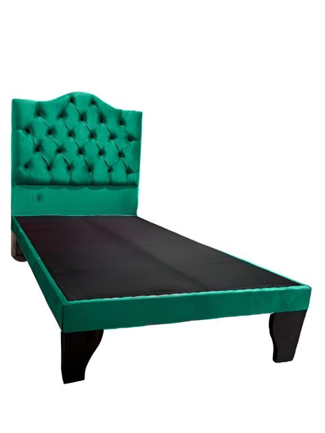 Cama 1,5 Plazas Ovalado, Incluye Base y Respaldo Verde Esmeralda Flobal-1