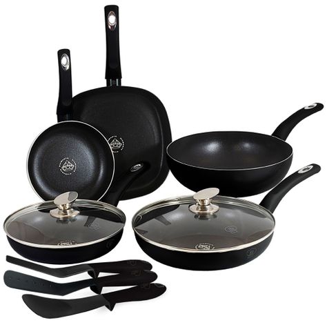 Set de sarten con tapa de vidrio y utensilios-0