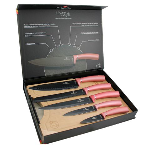 Set de cuchillos 6 pcs + tabla de bambú -1