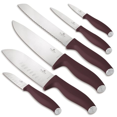 SET DE CUCHILLOS 6 PZS EDICIÓN BURDEOS ACERO INOXIDABLE-0