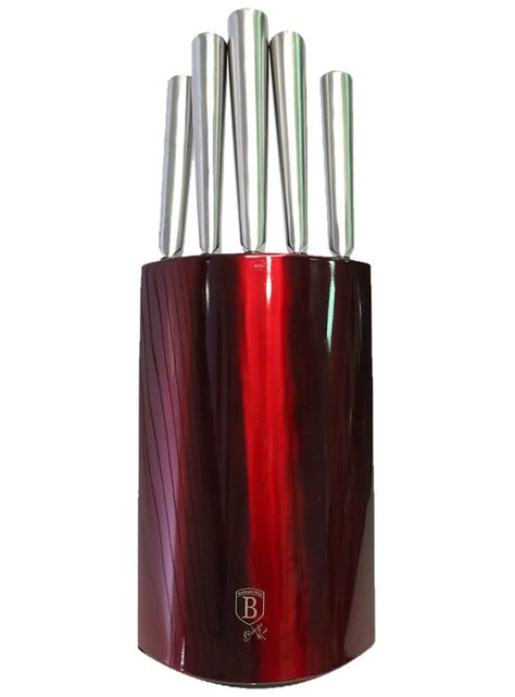Set de cuchillos 6 pcs + Base metalico rojo-0