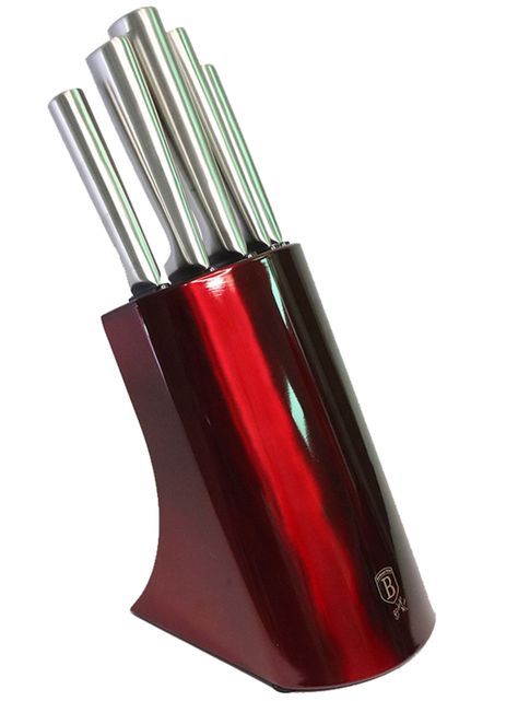 Set de cuchillos 6 pcs + Base metalico rojo-2