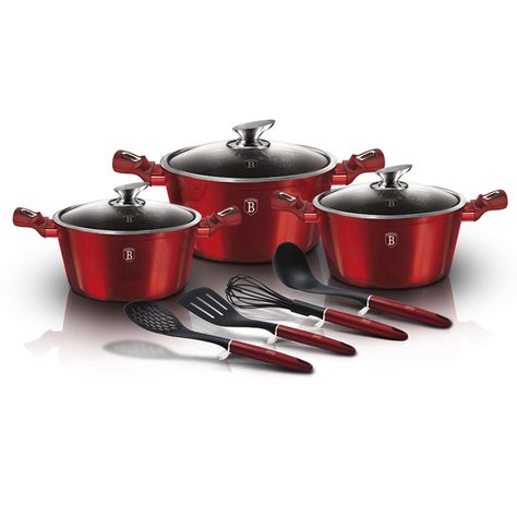Batería de cocina 10 pzs, Berlinger Haus, color rojo.-0