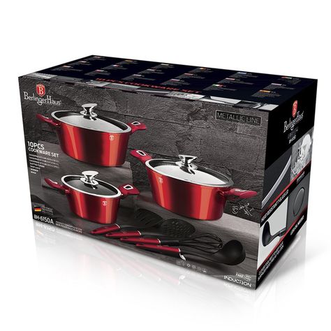 Batería de cocina 10 pzs, Berlinger Haus, color rojo.-2
