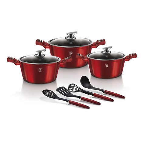 Batería de cocina 10 pzs, Berlinger Haus, color rojo.-3