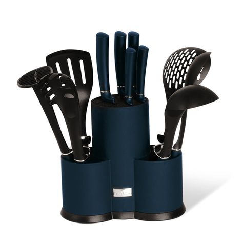 Set de utensilios + cuchillos 12 pzs, color azul, Nylon-0