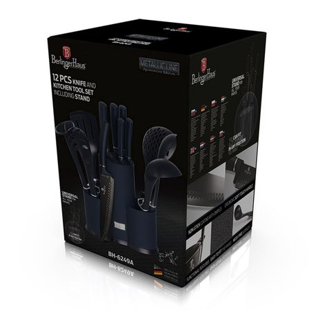 Set de utensilios + cuchillos 12 pzs, color azul, Nylon-1