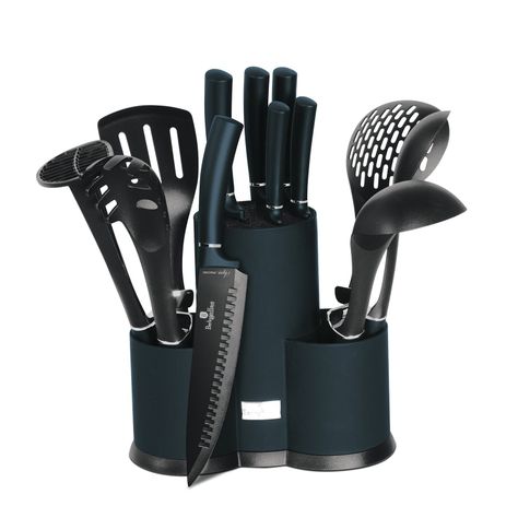 Set de utensilios + cuchillos 12 pzs, color azul, Nylon-2
