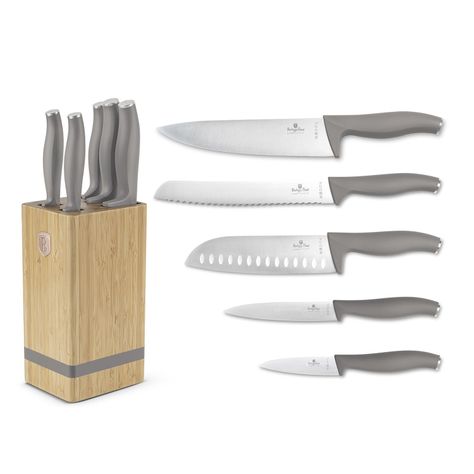 SET DE CUCHILLOS 6 PZS CON SOPORTE TAUPE COLLECTION ACERO INOXIDABLE-0