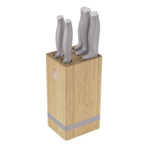 SET DE CUCHILLOS 6 PZS CON SOPORTE TAUPE COLLECTION ACERO INOXIDABLE-1