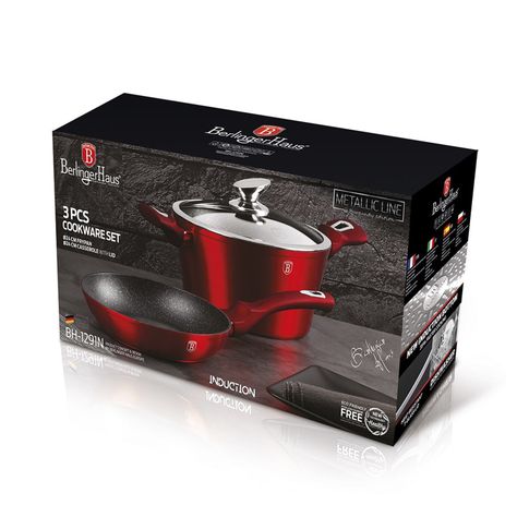 SET DE SARTEN + OLLA 3 PZS METALLIC LINE BURGUBDY EDITION ANTIADHERENTE-2