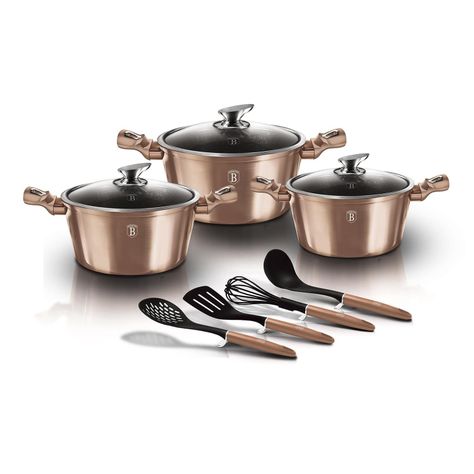 Batería de cocina 10 pzs, Berlinger Haus, color rosa.-0