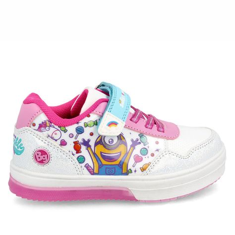 Zapatilla Niña Bubblegummers Minions Neon Blanco-Fucsia-4