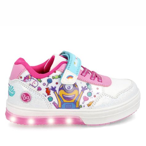 Zapatilla Niña Bubblegummers Minions Neon Blanco-Fucsia-7