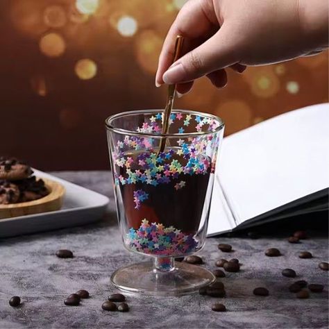 Vaso de Vidrio de Doble Pared con Aislamiento y Purpurina T-00044-3
