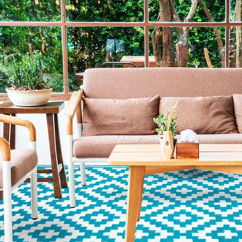 Alfombra de exterior de 1.5 x 2.4 m color turquesa-1