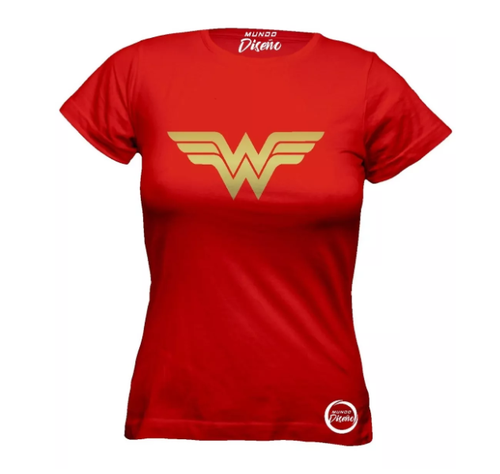 Polera De Mujer Manga Corta Mujer Maravilla Alas Doradas-0