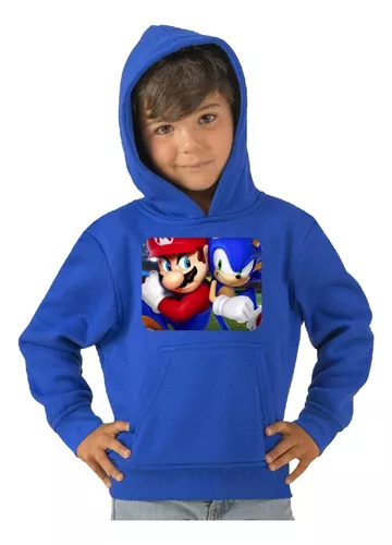 Poleron De Niño Cerrado Con Capucha Mario Vs Sonic-0