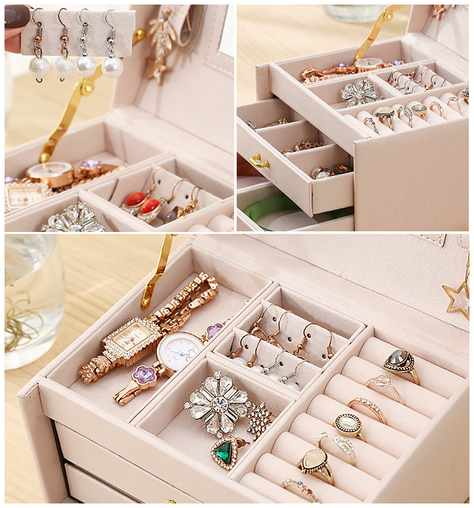 Joyero Caja De Joya Con Espejo Tipo Maleta Organizador Joyas-4