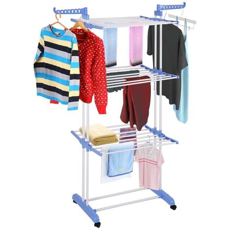 Tendedero Ropa Colgador Pechero Plegable 3 Niveles Celeste-0
