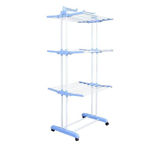 Tendedero Ropa Colgador Pechero Plegable 3 Niveles Celeste-1