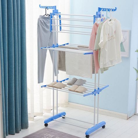 Tendedero Ropa Colgador Pechero Plegable 3 Niveles Celeste-3