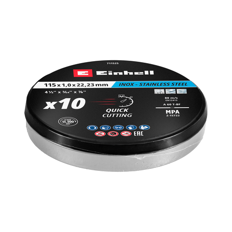 Set 10 Discos Corte Metal Inox 115X1MM Einhell 49711525-2