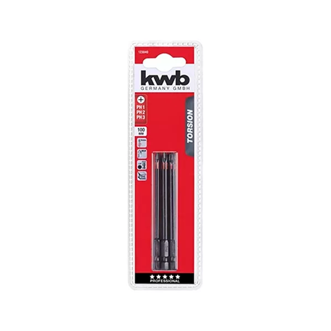 Set 3 Puntas Phillips Torsion 100mm Kwb 123040-0