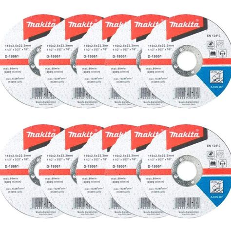 Pack 10 Discos de corte Metal 4 1/2" Makita D-18661-0