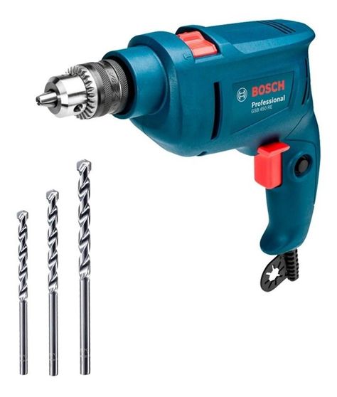 Taladro Percutor Bosch Gsb 450 Re Professional + 3 Brocas-0
