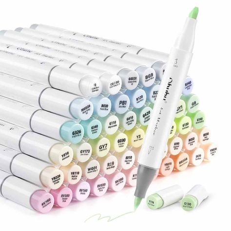 Ohuhu  48 Marcadores Nuevos Colores Pastel - Florecientes-0