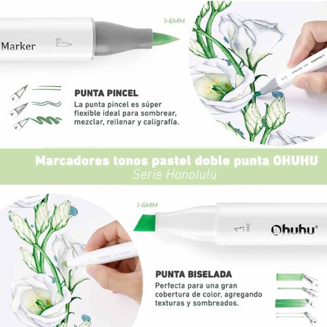 Ohuhu  48 Marcadores Nuevos Colores Pastel - Florecientes-1