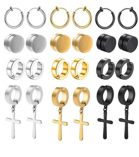 Aro Piercing Falso Pack 12 Pares Acero Hombre Mujer (24 Unds)-0