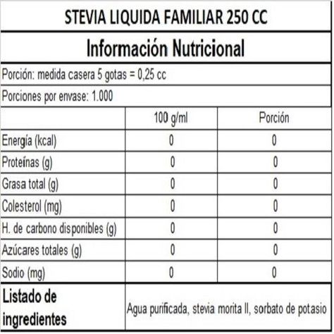Stevia Liquida Familiar Uso Diario - 250 cc.-1