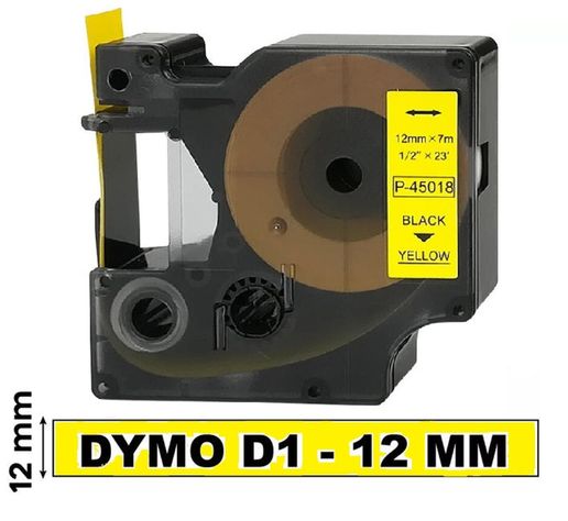 Cinta Etiqueta D1 para Rotuladora DYMO 12mm X 7m | Amarilla 45018-0