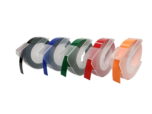 5x Cinta PVC texto 3D para Etiquetadora DYMO, 9mm x 3m-0